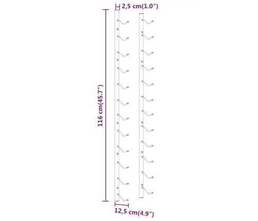 Seinale Kinnitatav Veiniriiul 12 Pudelile, Valge Raud