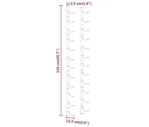 Seinale Kinnitatav Veiniriiul 12 Pudelile, Valge Raud