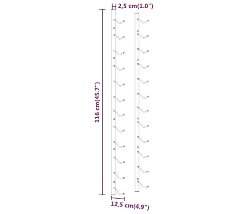 Seinale Kinnitatav Veiniriiul 12 Pudelile, Valge Raud