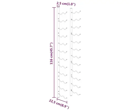 Seinale Kinnitatav Veiniriiul 24 Pudelile, Valge Raud