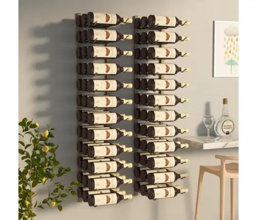 Sienas Vīna Pudeļu Plaukts 36 Pudelēm, 2 Gab., Zeltaina Dzelzs Vidaxl
