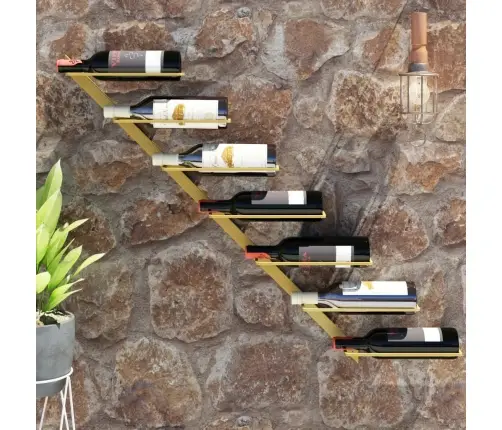 Vīna Pudeļu Sienas Plaukts 7 Pudelēm, Zeltains Metāls Vidaxl