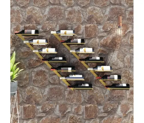 Vīna Pudeļu Sienas Plaukts 7 Pudelēm, 2 Gab., Zeltains Metāls Vidaxl