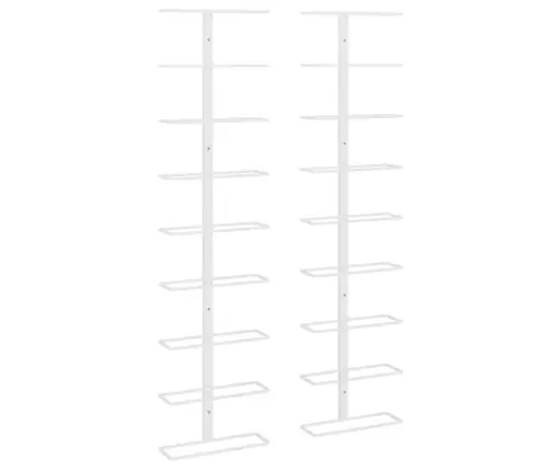 Vīna Pudeļu Sienas Plaukti 9 Pudelēm, 2 Gab., Balti, Dzelzs Vidaxl