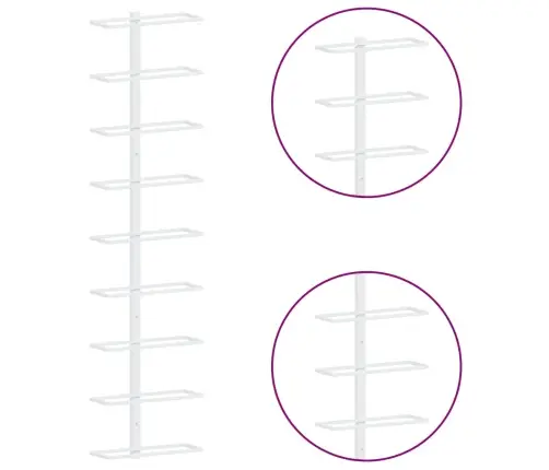 Vīna Pudeļu Sienas Plaukti 9 Pudelēm, 2 Gab., Balti, Dzelzs Vidaxl