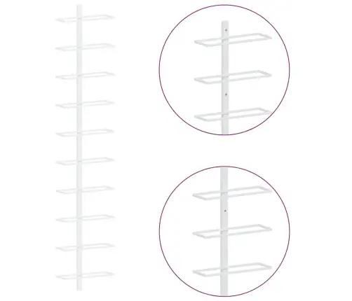 Vīna Pudeļu Sienas Plaukts 10 Pudelēm, Balts, Metāls Vidaxl