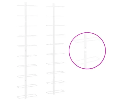 Vīna Pudeļu Sienas Plaukti 10 Pudelēm, 2 Gab., Balti, Metāls Vidaxl