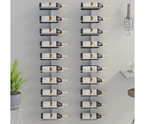 Vīna Pudeļu Sienas Plaukti 10 Pudelēm, 2 Gab., Balti, Metāls Vidaxl