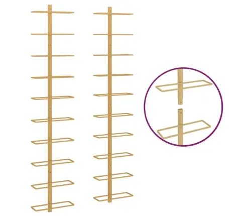 Vīna Pudeļu Sienas Plaukti 10 Pudelēm, 2 Gab., Zeltains Metāls Vidaxl