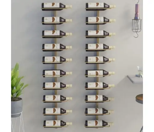 Vīna Pudeļu Sienas Plaukti 10 Pudelēm, 2 Gab., Zeltains Metāls Vidaxl