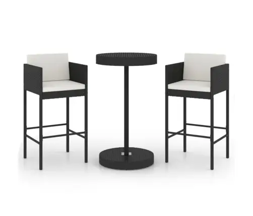 3-Osaline Aiamööbli Komplekt Patjadega, Polürotang, Must