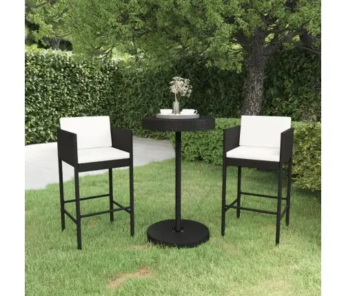 3-Osaline Aiamööbli Komplekt Patjadega, Polürotang, Must