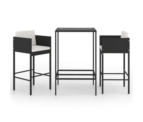 3-Osaline Aiamööbli Komplekt Patjadega, Polürotang, Must