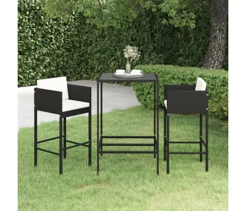 3-Osaline Aiamööbli Komplekt Patjadega, Polürotang, Must