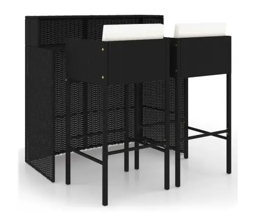 3-Osaline Aiabaari Komplekt Patjadega, Polürotang, Must