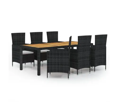 7-Osaline Aiamööblikomplekt Patjadega, Polürotang, Must