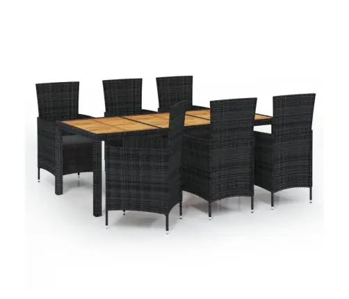 7-Osaline Aiamööblikomplekt Patjadega, Polürotang, Must