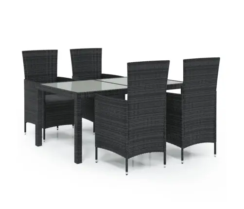 5-Osaline Aiamööblikomplekt Patjadega, Polürotang, Must