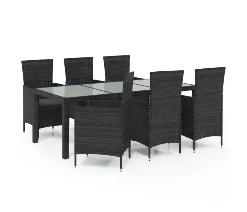 7-Osaline Aiamööblikomplekt Patjadega, Polürotang, Must