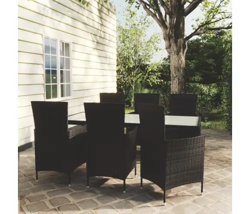 7-Osaline Aiamööblikomplekt Patjadega, Polürotang, Must