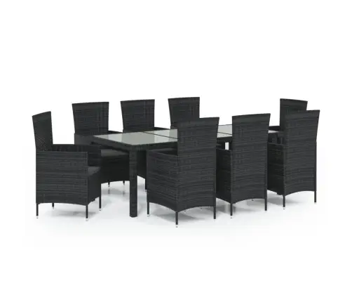 9-Osaline Aiamööblikomplekt Patjadega, Polürotang, Must