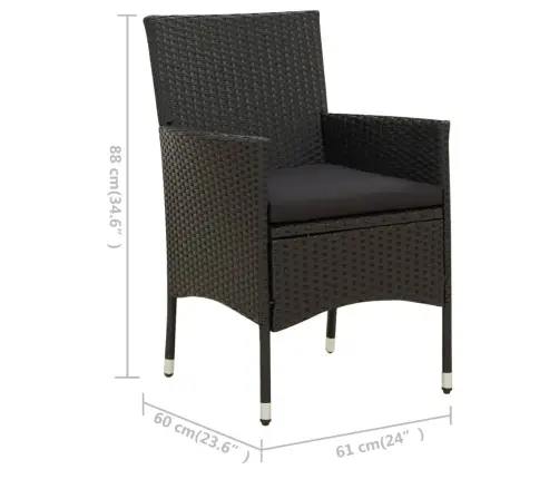 9-Osaline Aiamööblikomplekt Patjadega, Polürotang, Must