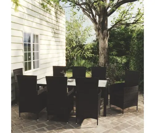 9-Osaline Aiamööblikomplekt Patjadega, Polürotang, Must