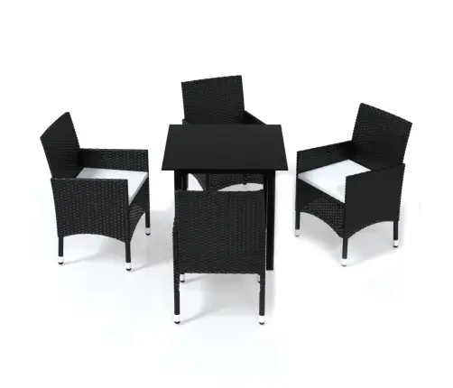 5-Osaline Aiamööblikomplekt Patjadega, Polürotang, Must