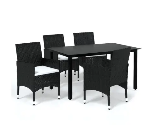 5-Osaline Aiamööblikomplekt Patjadega, Polürotang, Must