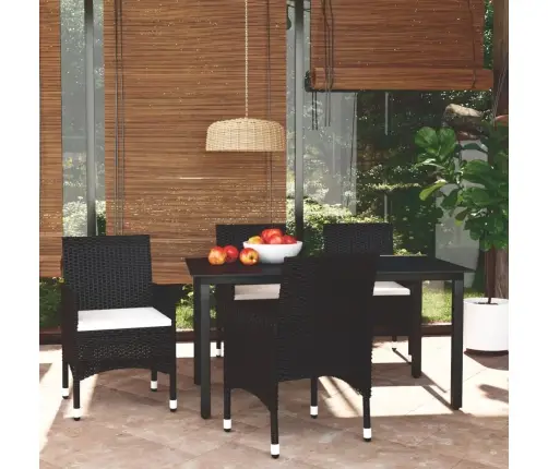 5-Osaline Aiamööblikomplekt Patjadega, Polürotang, Must