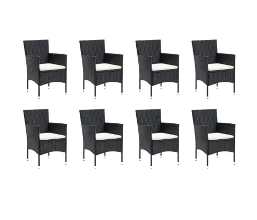 9-Osaline Aiamööblikomplekt Patjadega, Polürotang, Must