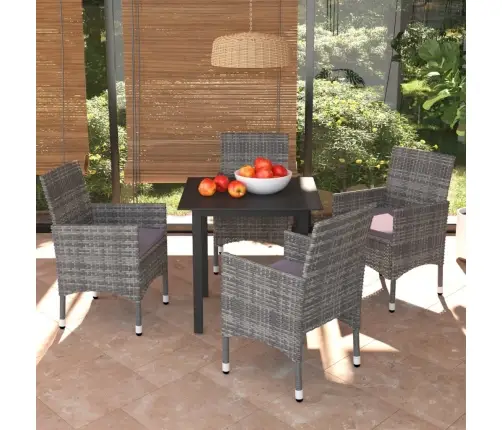 Sodo Komplektas Su Pagalvėlėmis, 5 Dalių, Pilkas, Poliratanas