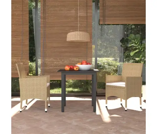 3-Osaline Aiamööblikomplekt Patjadega, Polürotang, Beež