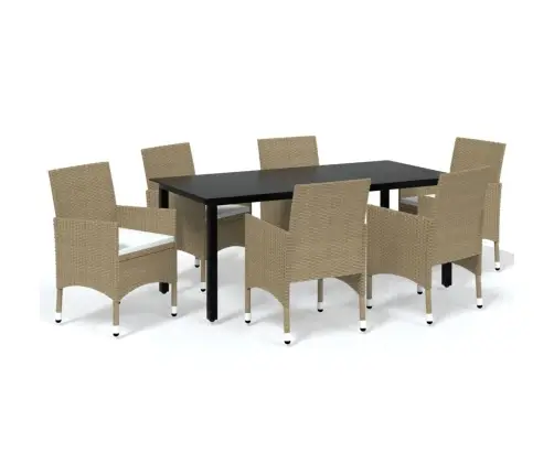 7-Osaline Aiamööblikomplekt Patjadega, Polürotang, Beež