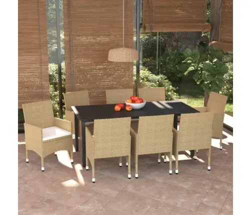 9-Osaline Aiamööblikomplekt Patjadega, Polürotang, Beež