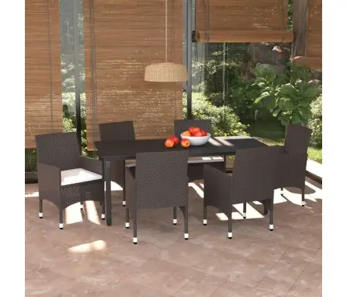 7-Osaline Aiamööblikomplekt Patjadega, Polürotang, Pruun