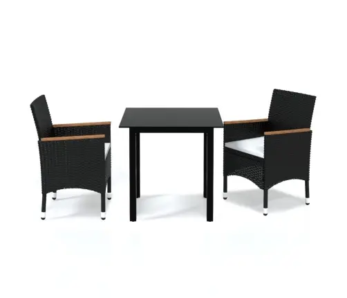 3-Osaline Aiamööblikomplekt Patjadega, Polürotang, Must