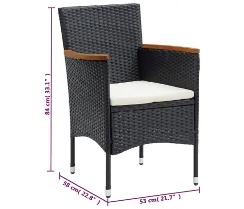 3-Osaline Aiamööblikomplekt Patjadega, Polürotang, Must