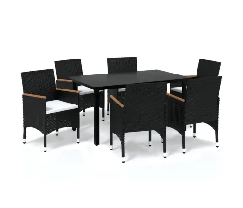 7-Osaline Aiamööblikomplekt Patjadega, Polürotang, Must