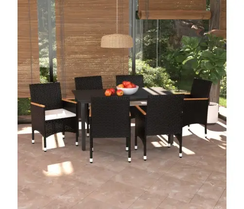 7-Osaline Aiamööblikomplekt Patjadega, Polürotang, Must