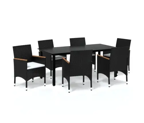 7-Osaline Aiamööblikomplekt Patjadega, Polürotang, Must