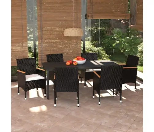 7-Osaline Aiamööblikomplekt Patjadega, Polürotang, Must