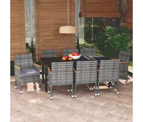 9-Osaline Aia Söögimööbli Komplekt Patjadega, Polürotang, Hall