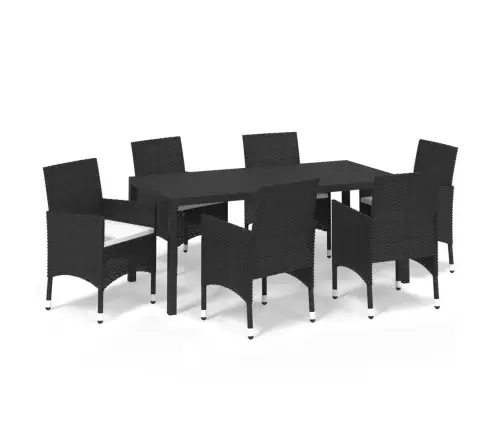 7-Osaline Aiamööblikomplekt Patjadega, Must, Polürotang