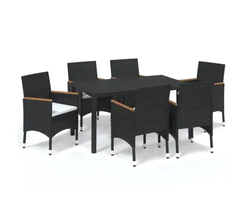 7-Osaline Aiamööblikomplekt Patjadega, Must, Polürotang