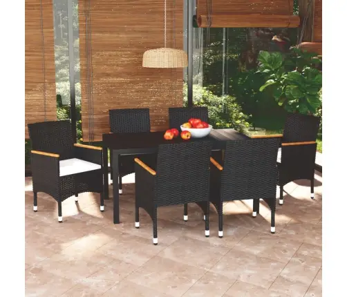 7-Osaline Aiamööblikomplekt Patjadega, Must, Polürotang
