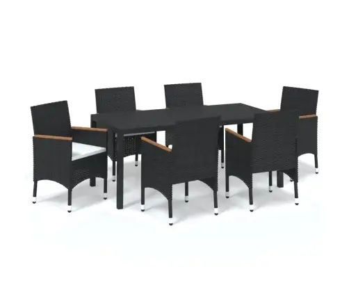 7-Osaline Aiamööblikomplekt Patjadega, Must, Polürotang