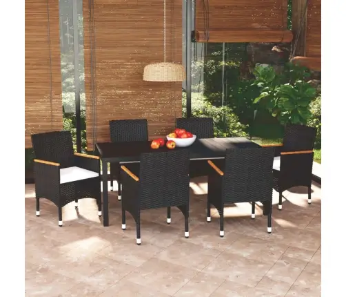 7-Osaline Aiamööblikomplekt Patjadega, Must, Polürotang