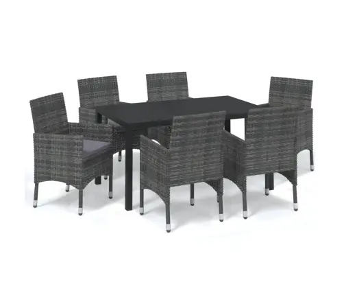 7-Daļīgs Dārza Mēbeļu Komplekts, Matrači, Pelēka Pe Rotangpalma Vidaxl