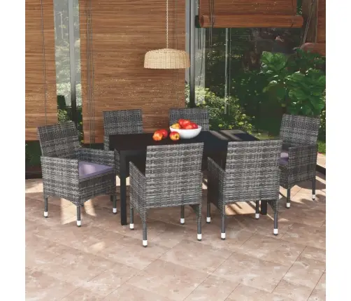 7-Daļīgs Dārza Mēbeļu Komplekts, Matrači, Pelēka Pe Rotangpalma Vidaxl